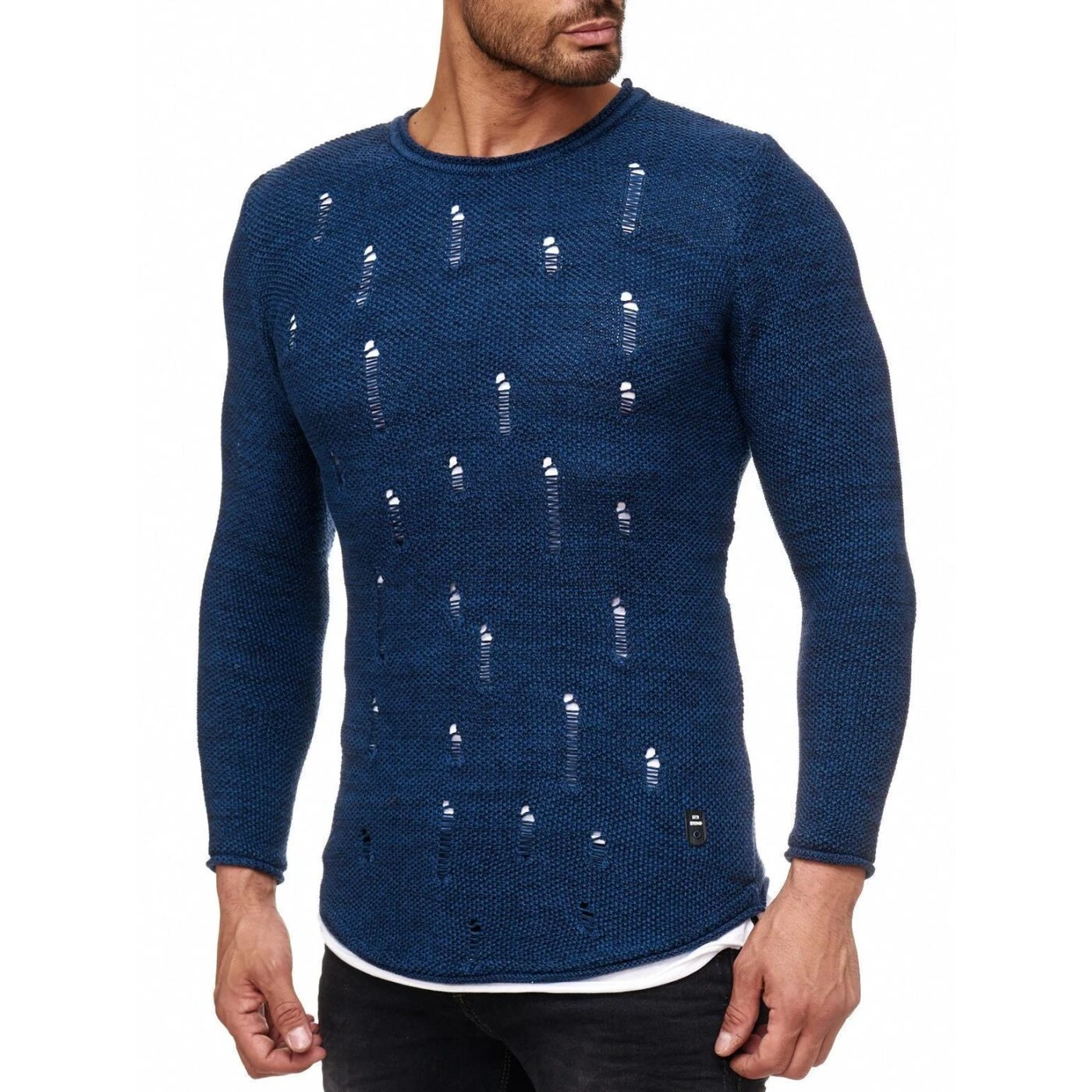 Red Bridge Herren Stylisch Cuts Strickpullover Pullover Sweat Oversize Destroyed Double Layer Indigo 3 Red Bridge Herren Stylisch Cuts Strickpullover Pullover Sweat Oversize Destroyed Double Layer Indigo