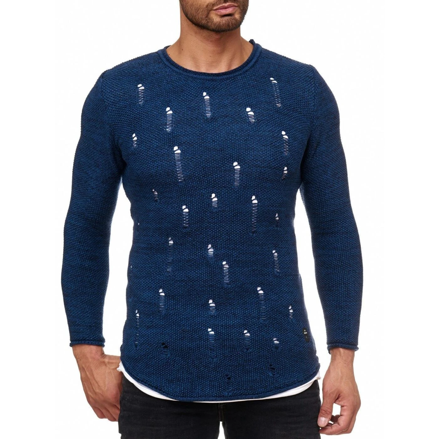 Red Bridge Herren Stylisch Cuts Strickpullover Pullover Sweat Oversize Destroyed Double Layer Indigo 4 Red Bridge Herren Stylisch Cuts Strickpullover Pullover Sweat Oversize Destroyed Double Layer Indigo – Bild 2
