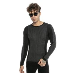 Red Bridge Herren Strickpullover Pullover Slim-Fit Two-Tone-Ribbed