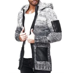 Red Bridge Herren Strickjacke Winter Yeti Lang Pullover Grobstrick Kapuze Grau