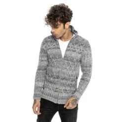 Red Bridge Herren Strickjacke Cardigan Mit Stehkragen Inside Checked