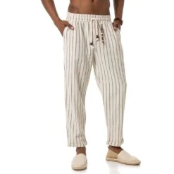 EA7 Geschaft -EA7 Geschaft m4318 red bridge herren leinenhose gestreift mit holzperlen2