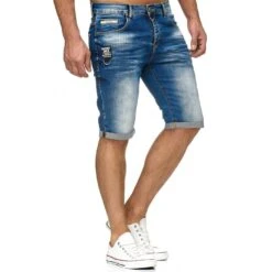 EA7 Geschaft 31 Red Bridge Herren Jeans Short Kurze Hose Denim Side Patch Chain Blau