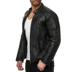 Red Bridge Herren Kunst- Lederjacke Bikerjacke Biker Steppjacke Schwarz