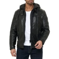 EA7 Geschaft -EA7 Geschaft m6013hlux red bridge herren lederjacke echt leder bikerjacke mit sweat kapuze two in one m6013hlux 62