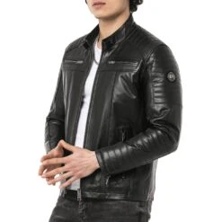 Red Bridge Herren Lederjacke Echtleder Bikerjacke Schwarz