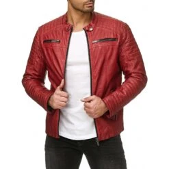 EA7 Geschaft 38 Red Bridge Herren Vintage Biker Jacke Kunst- Lederjacke Rot