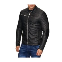 EA7 Geschaft 50 Red Bridge Herren Biker Jacke Kunst- Lederjacke Bikerjacke Schwarz