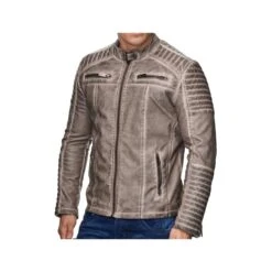 Red Bridge Herren Biker Jacke Kunst- Lederjacke Bikerjacke Beige