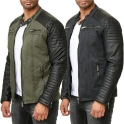 Red Bridge Herren Cotton Bikerjacke Kunst- Lederjacke Kunstleder Ärmel Double Action