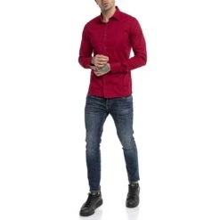 Red Bridge Herren Basic Design Slim Fit Langarm Hemd Bordeaux -EA7 Geschaft r 2111 bordeaux red bridge herren basic design slim fit langarm hemd bordeaux r 21116