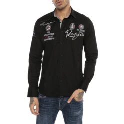 Red Bridge Herren R-Style Design Regular Fit Langarm Hemd Schwarz