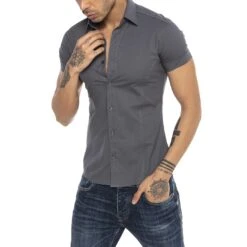 Red Bridge Herren Basic Design Slim Fit Kurzarm Hemd Anthrazit