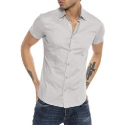Red Bridge Herren Basic Design Slim Fit Kurzarm Hemd Grau